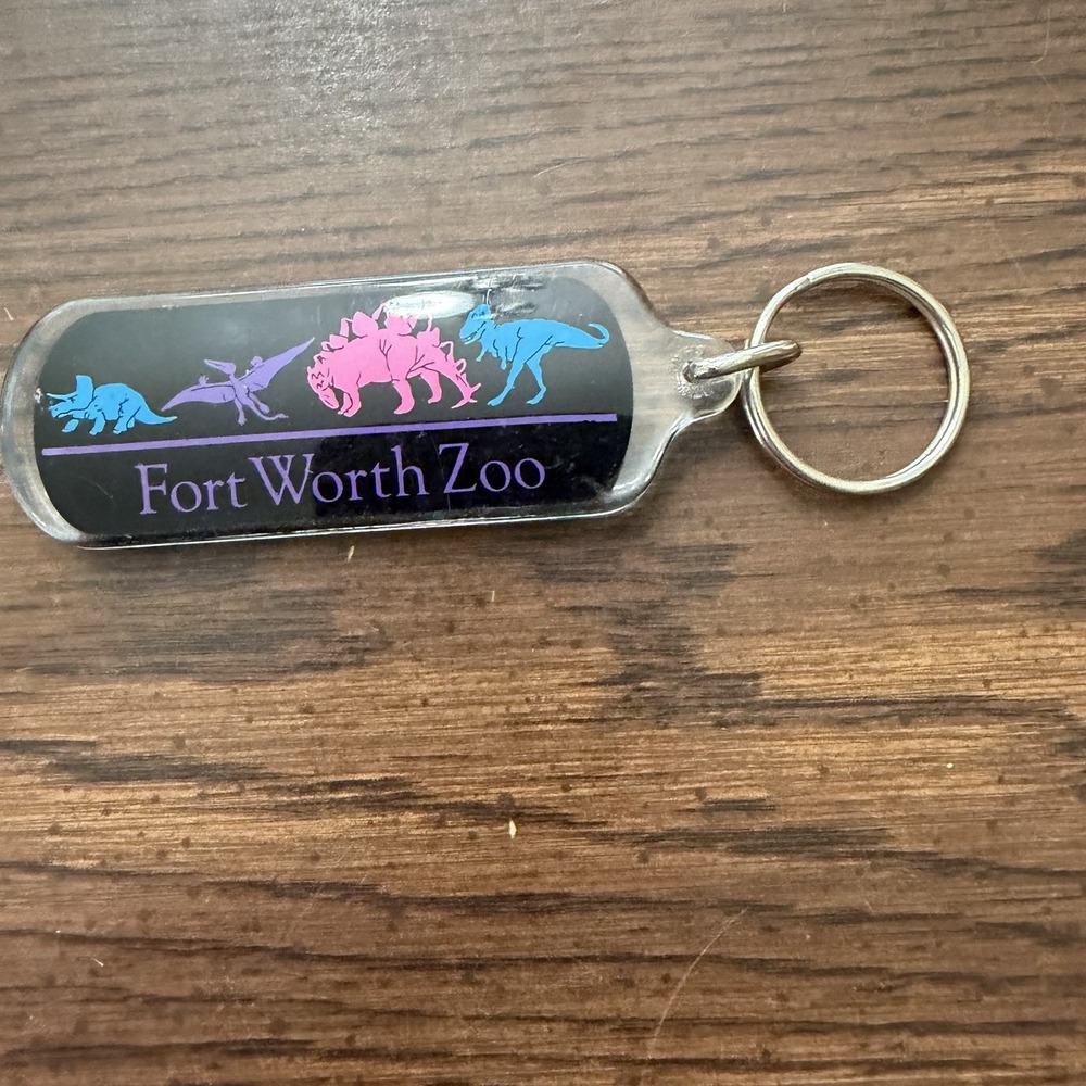Vintage Fort Worth Zoo Dinosaur Keychain Souvenir Colorful